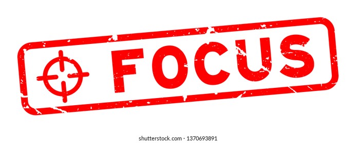 Grunge red focus word with scope icon square rubber seal stamp on white background