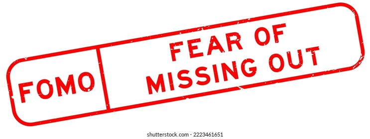 Grunge red FOMO fear of missing out word square rubber seal stamp on white background