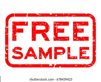 Grunge red free sample square rubber seal stamp on white background