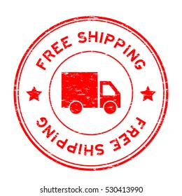 Grunge red free shipping with truck icon round rubber stamp