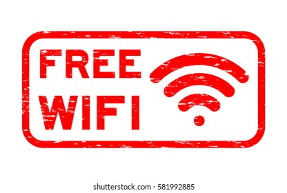 Grunge red free wifi with signal icon square rubber seal stamp