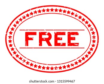 Grunge red free word oval rubber seal stamp on white background