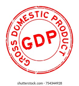Grunge red GDP (Gross domestic product) round rubber seal stamp on white background