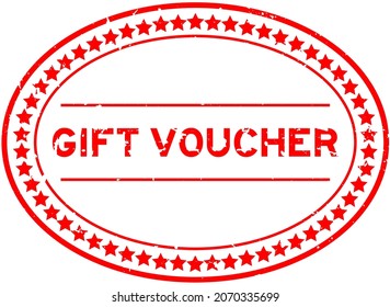 Grunge red gift voucher word oval rubber seal stamp on white background