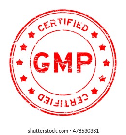 Grunge red GMP (Good manufacturing practice) and certified rubber stamp