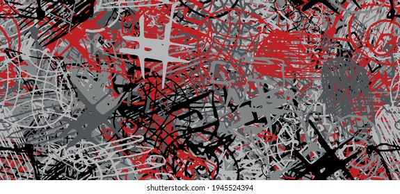 Grunge is red and grey. Abstract seamless background. The texture is repetitive. Template for printing on fabric, paper, wrapper. A chaotic backdrop of graffiti