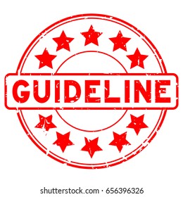 Grunge red guideline with star icon round rubber seal stamp on white background