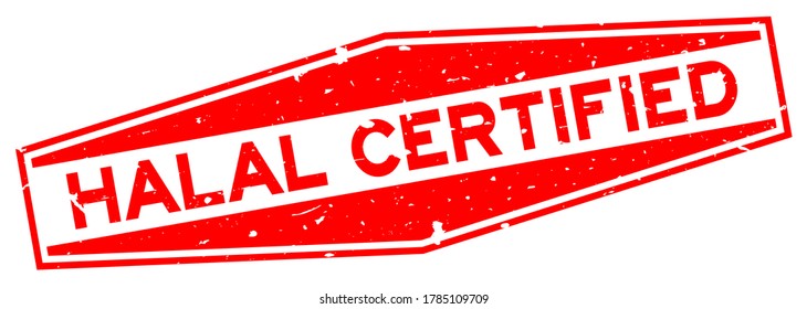 Grunge red halal certified word hexagon rubber seal stamp on white background