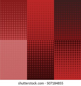 grunge red halftone banners. Vector set. Dot backgrounds