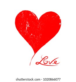 Grunge Red Heart Love Symbol of Valentines day, Vector illustration EPS 10