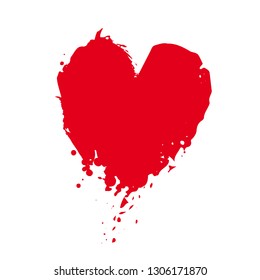 Grunge red heart shape. Textured Valentine Day, romantic, wedding symbol. Heart doodle silhouette. Distressed signs. Love stamps. Vintage design element. Vector illustration.