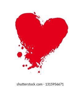 Grunge red heart shape. Textured Valentine Day, romantic, wedding symbol. Heart doodle silhouette. Distressed signs. Love stamps. Vintage design element. Vector illustration.