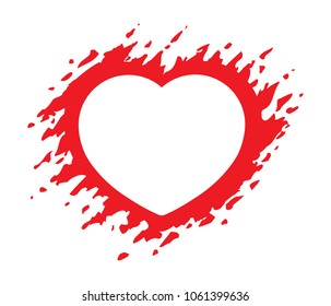Grunge red heart shape vector illustration isolated on white. Heart shaped frame