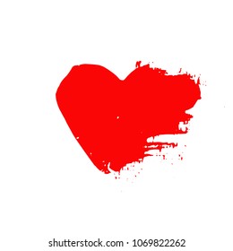 Grunge red heart. Valentine day print. Vector illustration