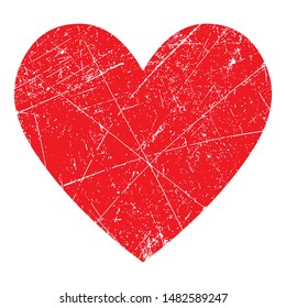 Grunge red heart vector isolated icon