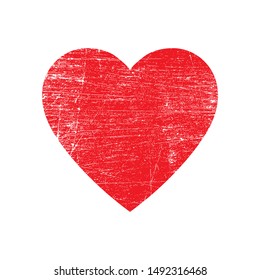 Grunge red heart vector isolated, design element for love art