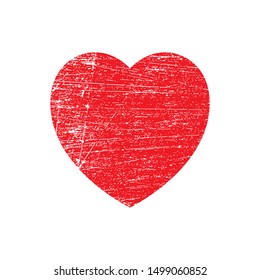 Grunge red heart vector isolated, design element for love art