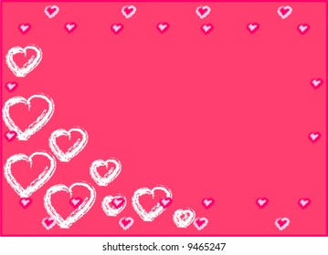 Grunge red hearts background, vector illustration