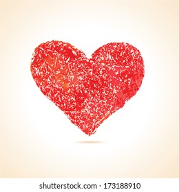 Grunge red hearts on white background. Vector set. Can be use for Valentines day card. Valentine day doodle textured background.