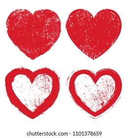 Grunge red hearts.Vector love symbol.