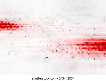 Grunge red hi-tech background with squares. Vector design