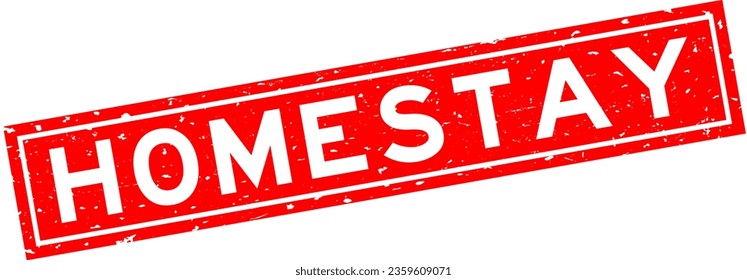 Grunge red homestay word square rubber seal stamp on white background