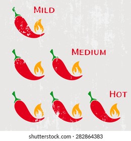 Grunge red hot chilli peppers mild medium hot