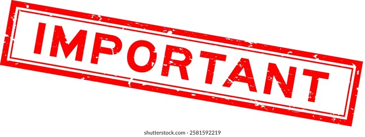 Grunge red important word square rubber seal stamp on white background