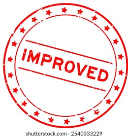 Grunge red improved word round rubber seal stamp on white background