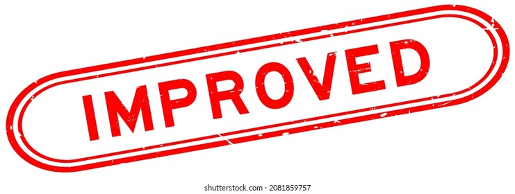 Grunge red improved word rubber seal stamp on white background