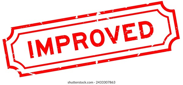 Grunge red improved word rubber seal stamp on white background