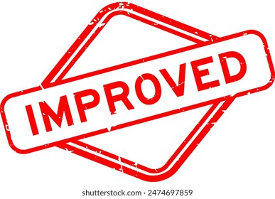 Grunge red improved word rubber seal stamp on white background