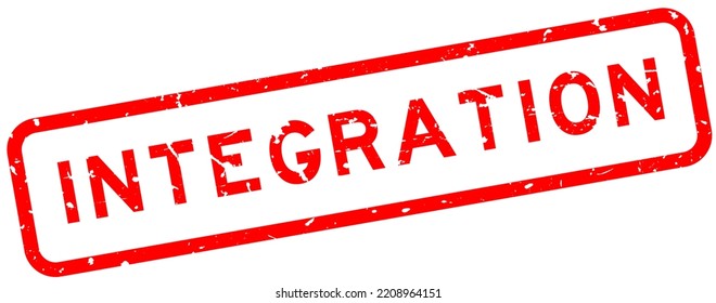 Grunge red integration word square rubber seal stamp on white background