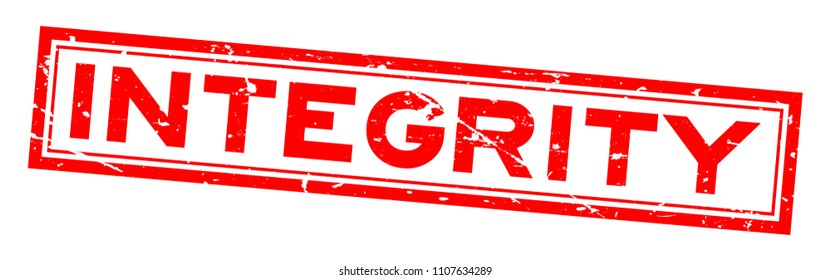 Grunge red integrity word square rubber seal stamp on white background