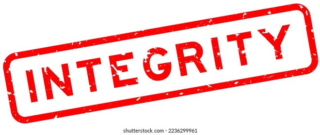 Grunge red integrity word square rubber seal stamp on white background