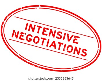 Grunge red intensive negotiations word oval rubber seal stamp on white background