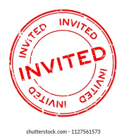 Grunge red invited word round rubber seal stamp on white background
