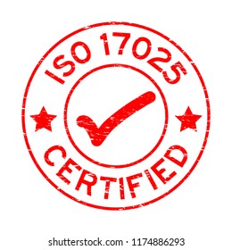 Grunge red ISO 17025 certified with mark icon round rubber seal stamp on white background svg