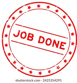 Grunge red job done word round rubber seal stamp on white background