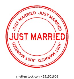 Grunge red just married round rubber stamp (For wedding or love concept)
