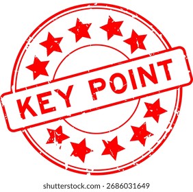 Grunge red key point word with star icon round rubber seal stamp on white background