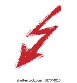 grunge red lightning bolt hand drawn, vector icon