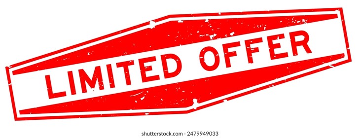 Grunge red limited offer word hexagon rubber seal stamp on white background