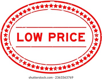Grunge red low price word oval rubber seal stamp on white background