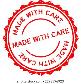 Grunge red made with care word round rubber seal stamp on white background