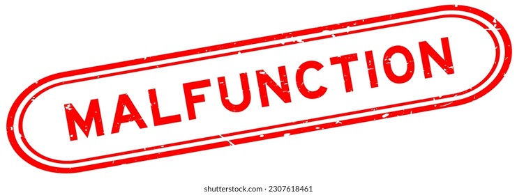 Borde rojo mal funcionamiento palabra sello de goma sello sello en fondo blanco