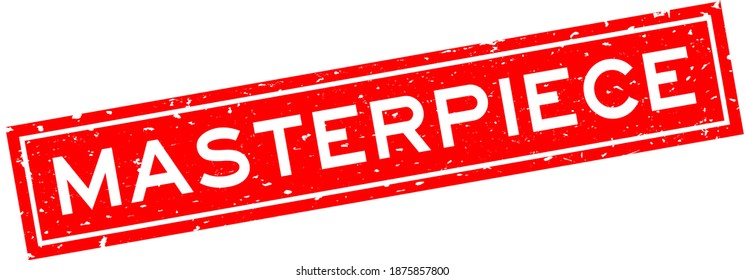 Grunge red masterpiece word square rubber seal stamp on white background