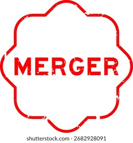 Grunge red merger word square rubber seal stamp on white background