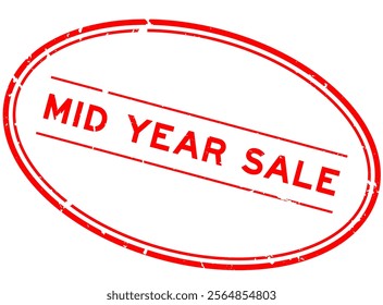 Grunge red mid year sale word oval rubber seal stamp on white background