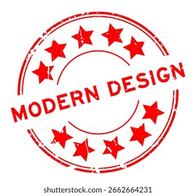 Grunge red modern design word with star icon round rubber seal stamp on white background